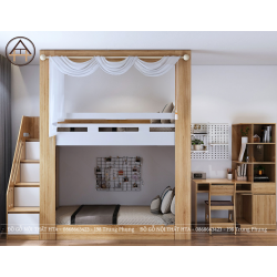 Giường tầng đa năng kết hợp rèm trang trí | Nội thất HTA