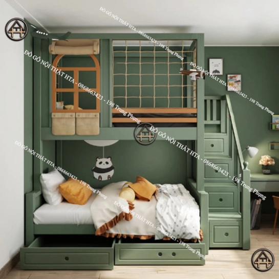 Giường tầng gỗ hình ngôi nhà hiện đại Đồ Gỗ Nội Thất HTA