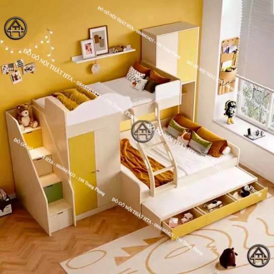 Giường tầng có 2 bàn học - Khơi nguồn cảm hứng học tập cho bé