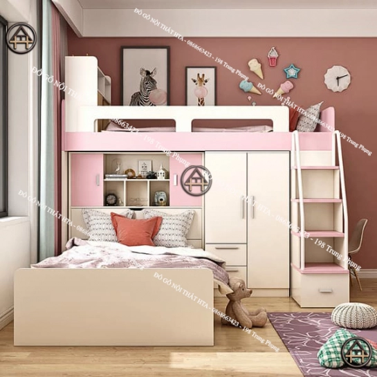 Giường tầng gỗ hình ngôi nhà hiện đại Đồ Gỗ Nội Thất HTA