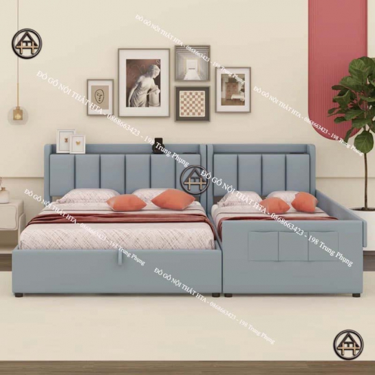 Giường nệm cho mẹ và bé tích hợp ngăn kéo, cổng sạc Đồ gỗ nội thất HTA
