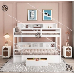 Giường 2 tầng đẹp có kệ Đồ Gỗ Nội Thất HTA