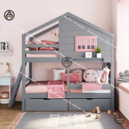 Giường tầng hình mái nhà có ngăn kéo Đồ Gỗ Nội Thất HTA