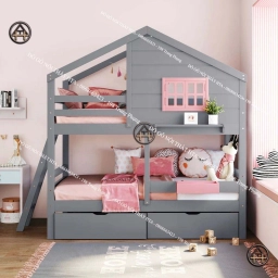 Giường tầng hình mái nhà có ngăn kéo Đồ Gỗ Nội Thất HTA