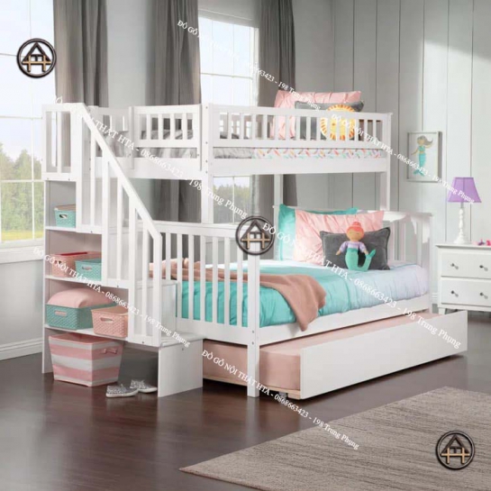 Giường tầng đẹp kết hợp cầu thang hộp Đồ Gỗ Nội Thất HTA