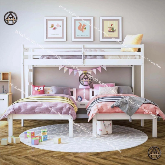 Giường tầng có 2 bàn học - Khơi nguồn cảm hứng học tập cho bé