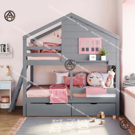 Giường tầng gỗ hình ngôi nhà hiện đại Đồ Gỗ Nội Thất HTA