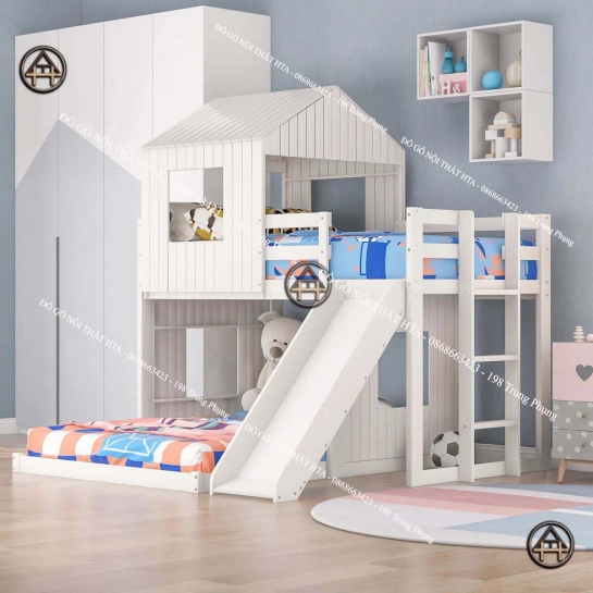 Giường tầng có cầu trượt Đồ Gỗ Nội Thất HTA