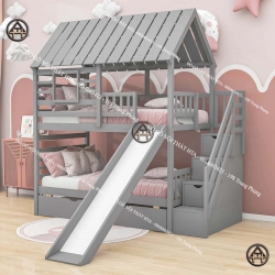 Giường 3 tầng có cầu trượt ngộ nghĩnh - Đồ Gỗ Nội Thất HTA