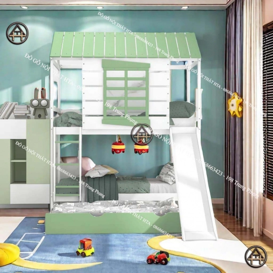 Giường tầng có cầu trượt Đồ Gỗ Nội Thất HTA