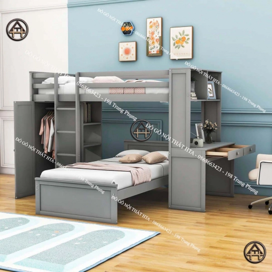 Giường tầng có 2 bàn học - Khơi nguồn cảm hứng học tập cho bé