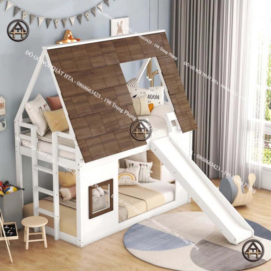Giường tầng có cầu trượt Đồ Gỗ Nội Thất HTA