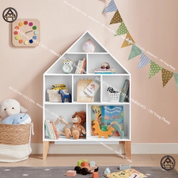 Kệ sách gỗ hình ngôi nhà gọn gàng và đáng yêu cho bé
