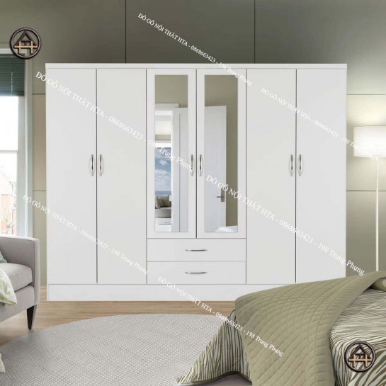 Tủ quần áo 6 cánh có gương giúp không gian phòng ngủ thoáng đãng