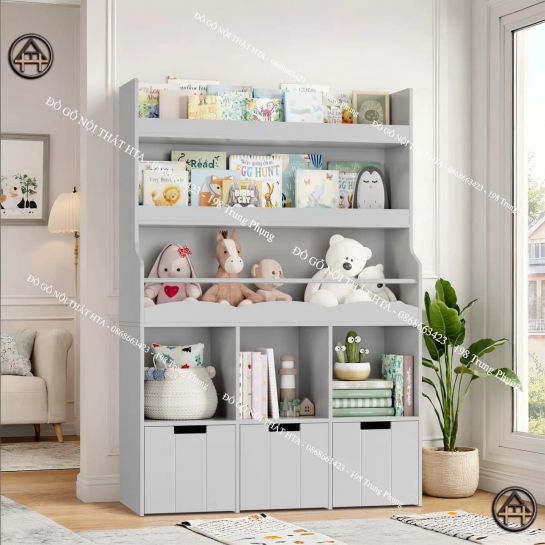Tủ sách gỗ cho bé cho phòng ngủ nhỏ