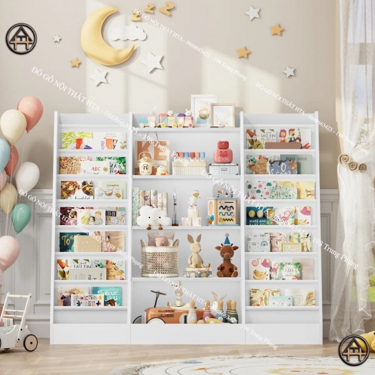 Tủ sách trẻ em 5 tầng hiện đại tiết kiệm diện tích cho phòng ngủ nhỏ