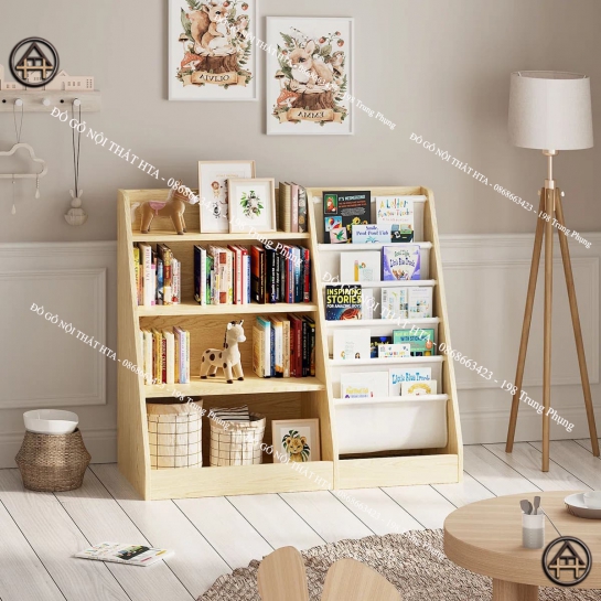 Kệ sách 4 tầng đẹp bằng gỗ cho trẻ