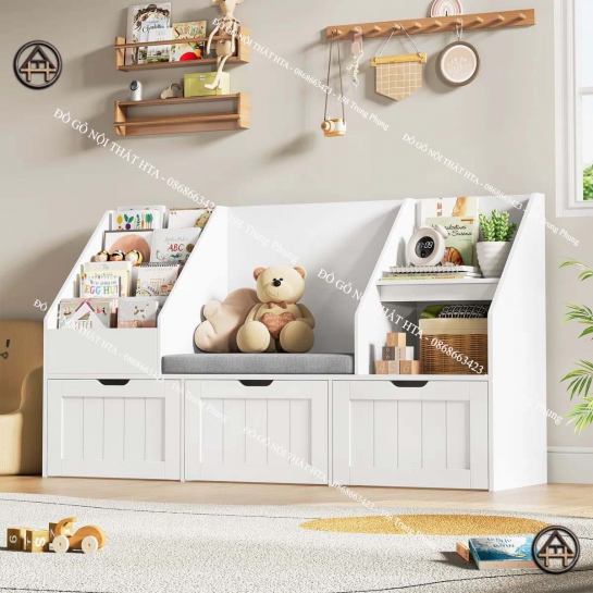 Kệ trưng bày sách và đồ trang trí, có ngăn kéo lưu trữ đồ dùng