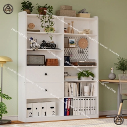 Kệ sách 8 ngăn kèm bảng Pegboard và ngăn kéo sâu 