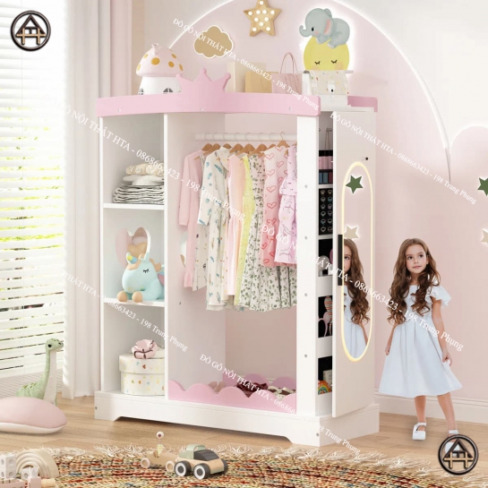 Tủ quần áo cho bé gái màu hồng đáng yêu