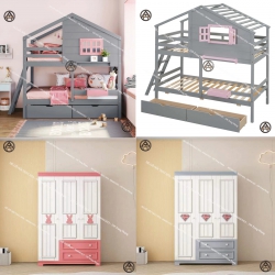 COMBO THÔNG MINH | GIƯỜNG TẦNG KÈM TỦ SÁCH & KỆ SÁCH 8 NGĂN HTA