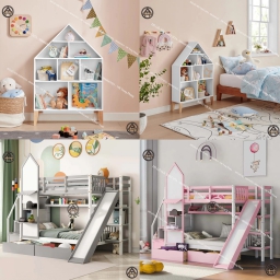 COMBO VUI CHƠI & HỌC TẬP | GIƯỜNG TẦNG CẦU TRƯỢT & KỆ SÁCH NGÔI NHÀ HTA