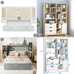 COMBO TỐI ƯU | GIƯỜNG GỖ THÔNG MINH & TỦ QUẦN ÁO CÓ GƯƠNG HTA
