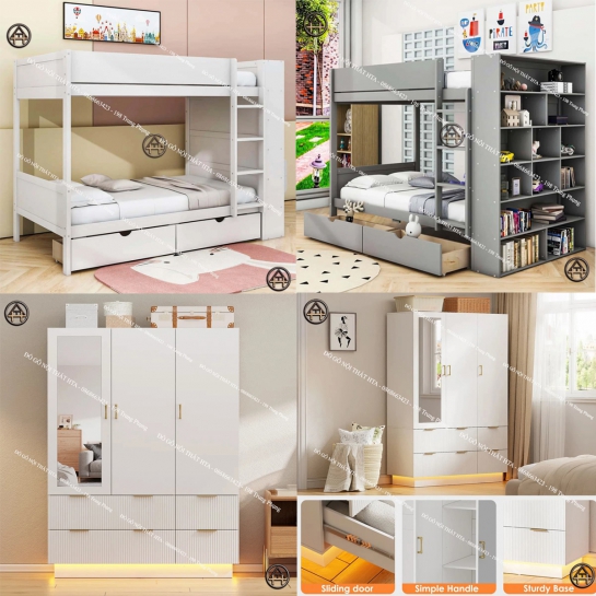 COMBO TIỆN ÍCH | GIƯỜNG TẦNG 3 TẦNG & TỦ SÁCH ĐA NĂNG HTA