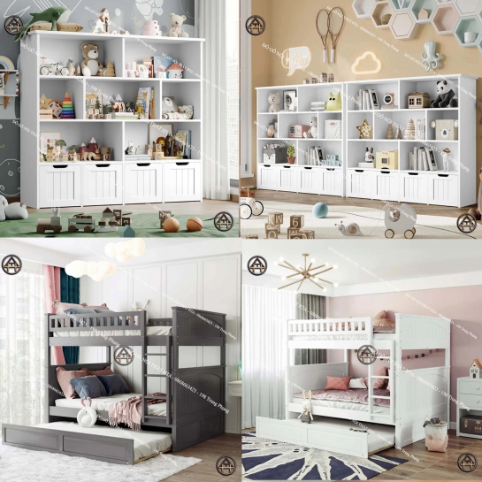 COMBO TIỆN ÍCH CHO BÉ | GIƯỜNG TẦNG 3 TẦNG & TỦ SÁCH CAO CẤP HTA