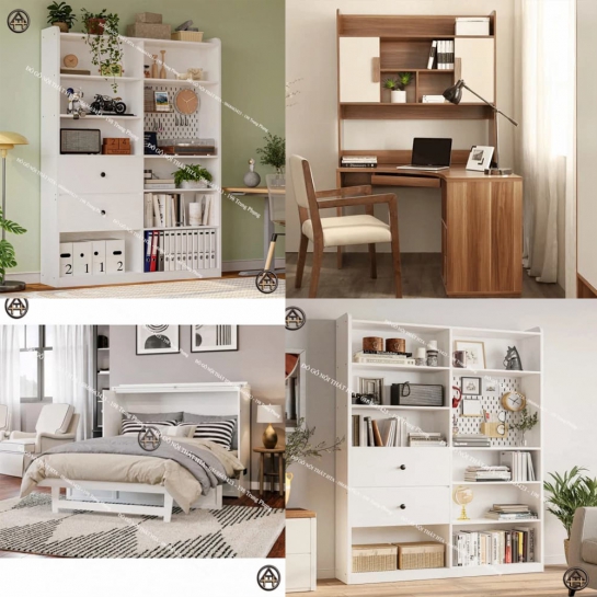 COMBO THÔNG MINH | GIƯỜNG NGỦ GẤP, KỆ SÁCH 8 NGĂN & TỦ SÁCH VUÔNG GÓC GỖ MDF
