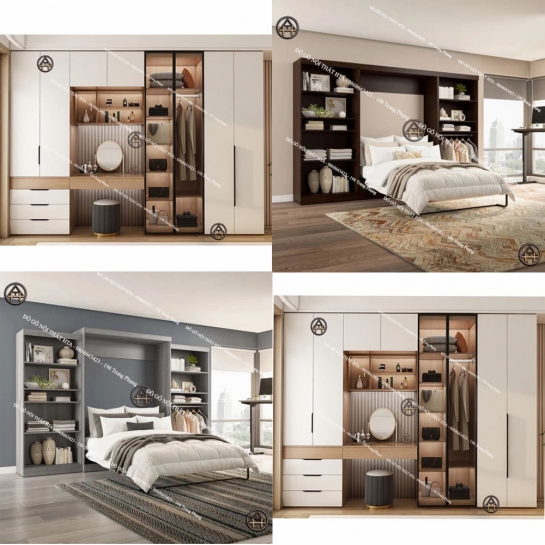 COMBO HIỆN ĐẠI | GIƯỜNG GẤP TÍCH HỢP TỦ SÁCH & TỦ QUẦN ÁO CỬA KÍNH