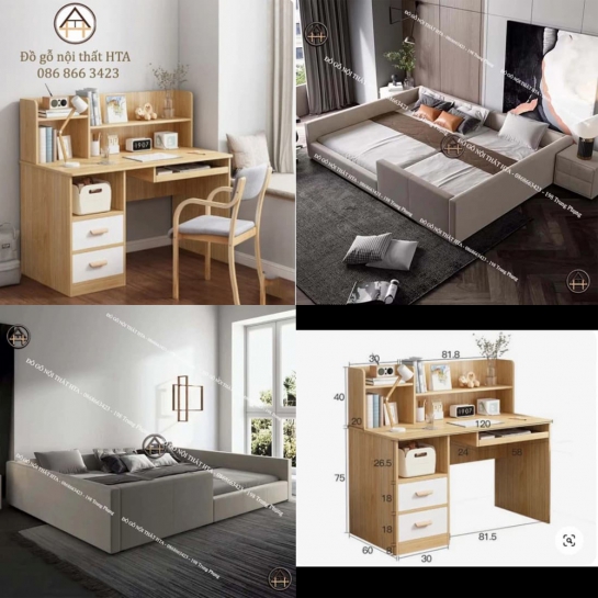 COMBO CAO CẤP | GIƯỜNG PHẢN THÔNG MINH BỌC DA PU & BÀN HỌC CHO TRẺ