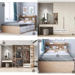 COMBO ĐA NĂNG | GIƯỜNG NGỦ GỖ & TỦ QUẦN ÁO GỖ KÈM BÀN TRANG ĐIỂM