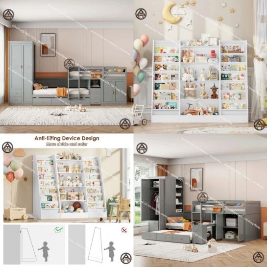 COMBO CHO BÉ 5-15 TUỔI | GIƯỜNG TẦNG & TỦ SÁCH 5 TẦNG