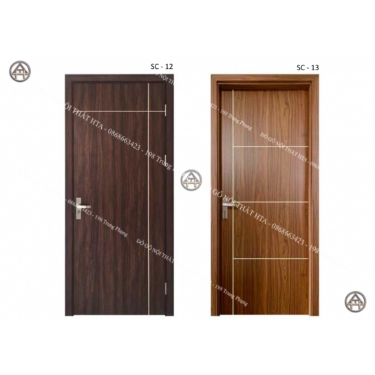 Cửa gỗ composite soi chỉ kết hợp ngang - dọc Đồ Gỗ Nội Thất HTA