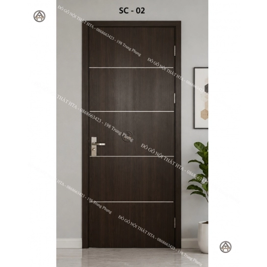 Cửa gỗ composite soi chỉ ngang tối giản nổi bật Đồ Gỗ Nội Thất HTA