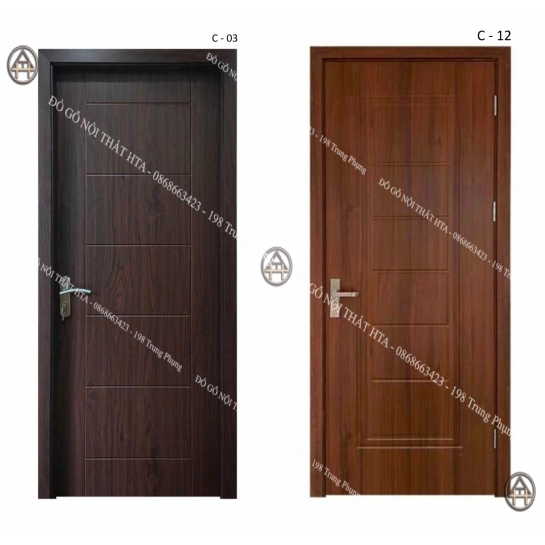 Cửa gỗ composite soi huỳnh âm CNC ô vuông sang trọng Đồ Gỗ Nội Thất HTA