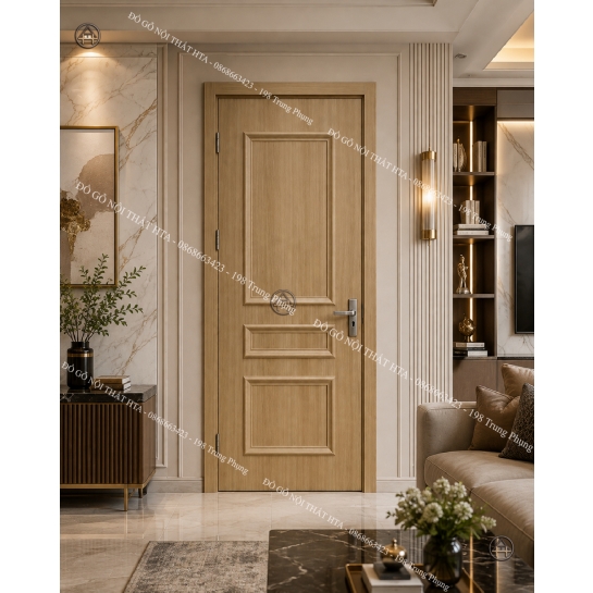 Cửa gỗ composite ốp phào nổi ô vuông tân cổ điển sang trọng Đồ Gỗ Nội Thất HTA