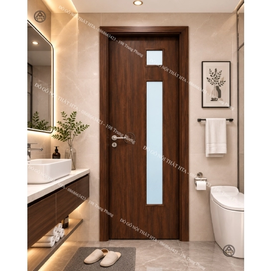 Cửa gỗ composite nhà vệ sinh có kính đẹp và riêng tư Đồ Gỗ Nội Thất HTA