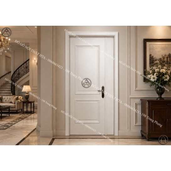 Cửa gỗ composite 2 cánh ốp phào nổi điểm nhấn tân cổ điển cho ngôi nhà cao cấp Đồ Gỗ Nội Thất HTA