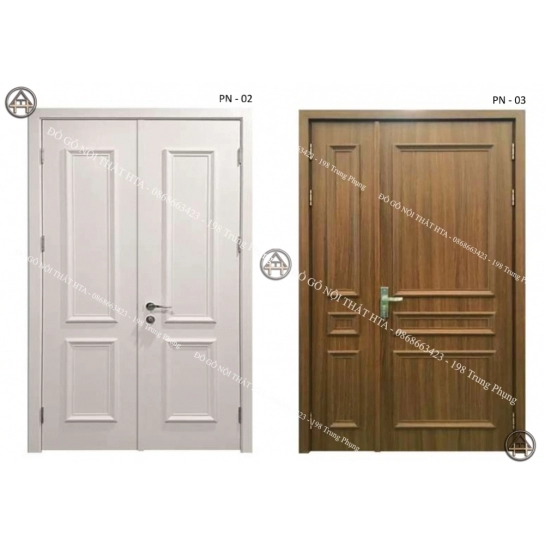 Cửa gỗ composite 2 cánh ốp phào nổi điểm nhấn tân cổ điển cho ngôi nhà cao cấp Đồ Gỗ Nội Thất HTA