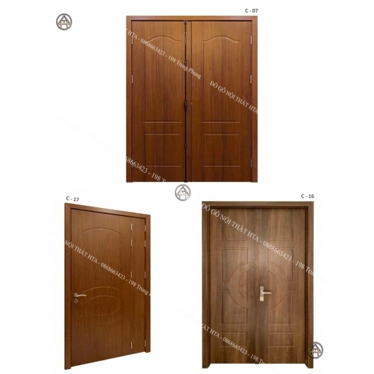 Cửa gỗ composite 2 cánh soi huỳnh âm CNC vòng cung cho không gian bề thế Đồ Gỗ Nội Thất HTA
