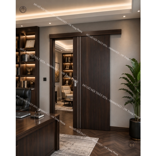 Cửa lùa gỗ composite soi chỉ đẹp tinh tế và tiện nghi đẳng cấp Đồ Gỗ Nội Thất HTA