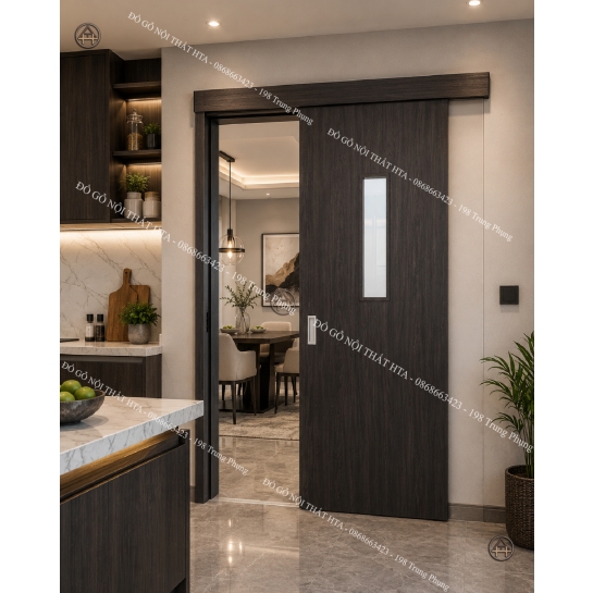 Cửa lùa gỗ composite phối kính cường lực tối ưu, đón sáng tự nhiên Đồ Gỗ Nội Thất HTA
