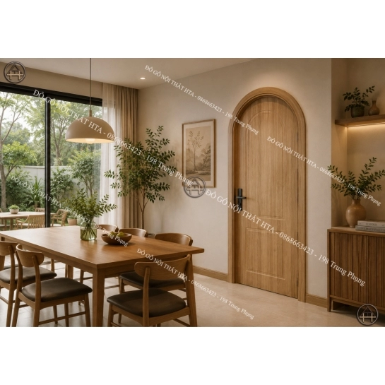 Cửa gỗ composite hình vòm huỳnh âm CNC cho không gian cổ điển, sang trọng Đồ Gỗ Nội Thất HTA