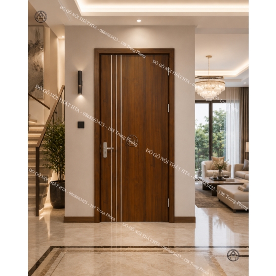 Cửa gỗ công nghiệp Melamine/Laminate soi chỉ dọc vẻ đẹp thanh thoát, hiện đại Đồ Gỗ Nội Thất HTA