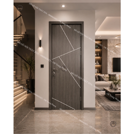 Cửa gỗ công nghiệp Melamine/Laminate soi chỉ hình học phá cách và độc đáo cho không gian Đồ Gỗ Nội Thất HTA