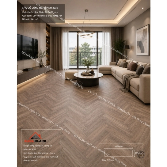Sàn Gỗ Công Nghiệp CDF Lát Xương Cá Nava Black Siêu Bền, Chịu Nước 72H Đồ Gỗ Nội Thất HTA